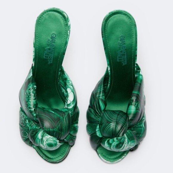 GIAMBATTISTA  VALLI Maxi Green Marble Knot Mules Women's Heel Sandals Si… - Picture 5 of 13